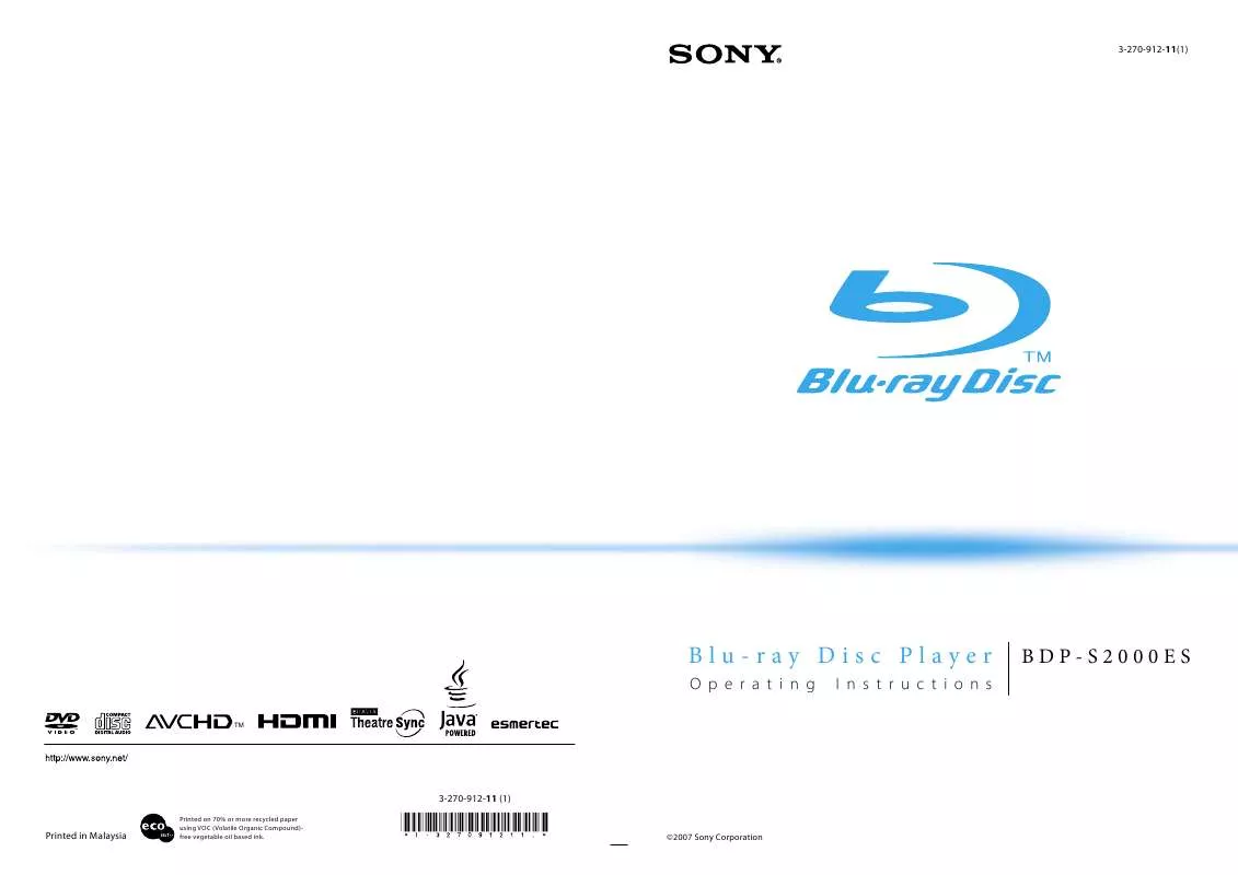 Mode d'emploi SONY BDP-S2000ES