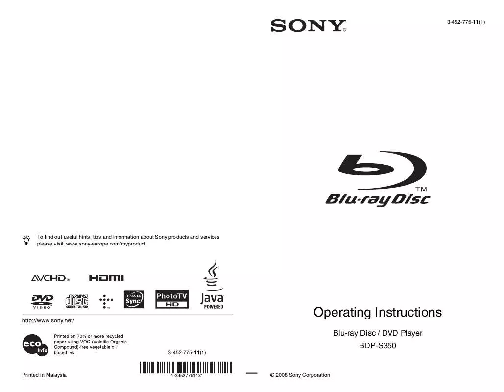 Mode d'emploi SONY BDP-S350