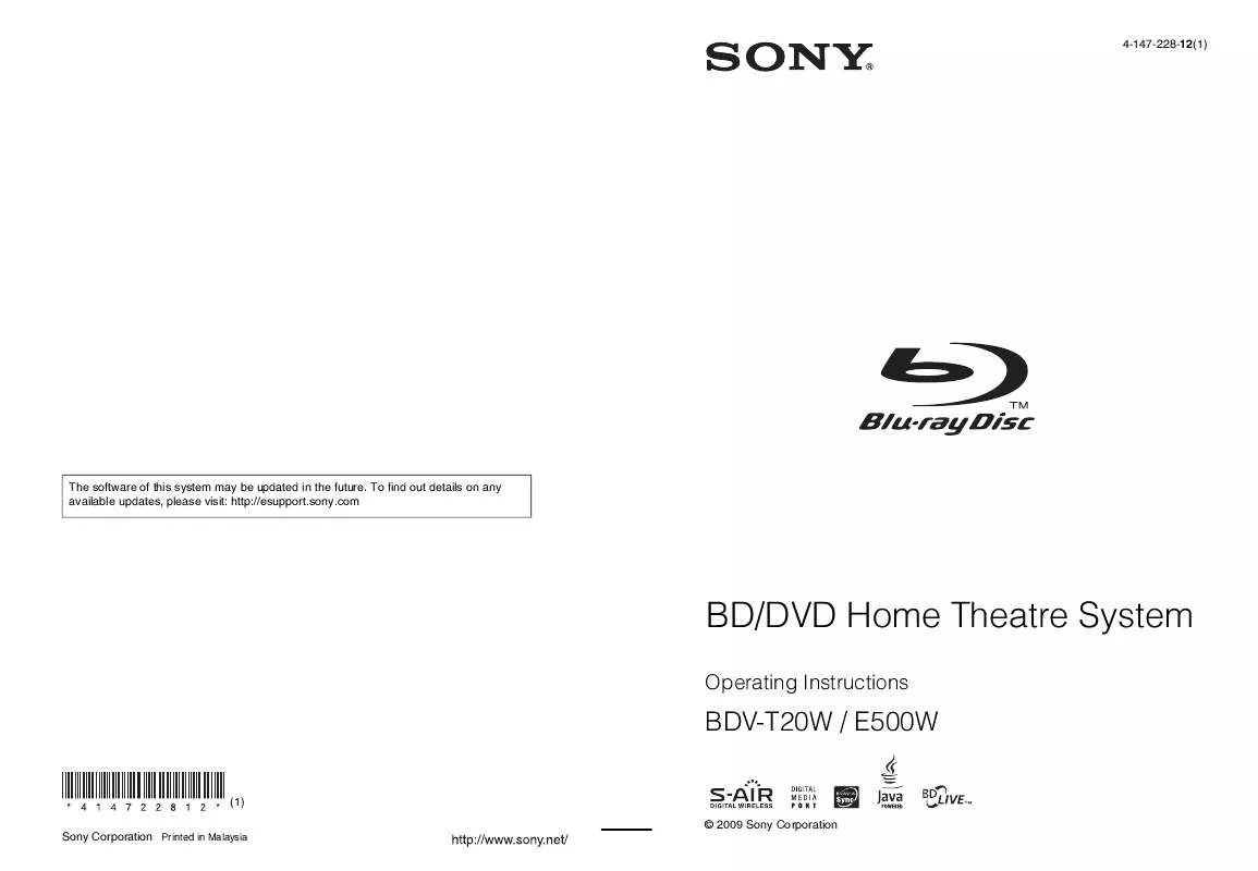 Mode d'emploi SONY BDV-E500W