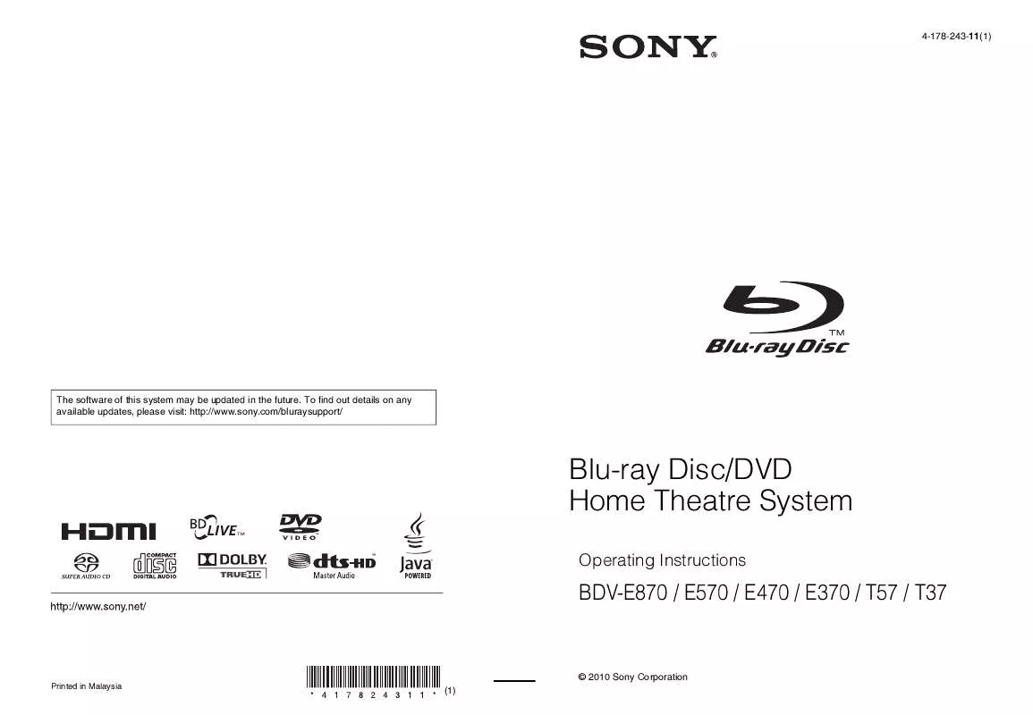 Mode d'emploi SONY BDV-T37