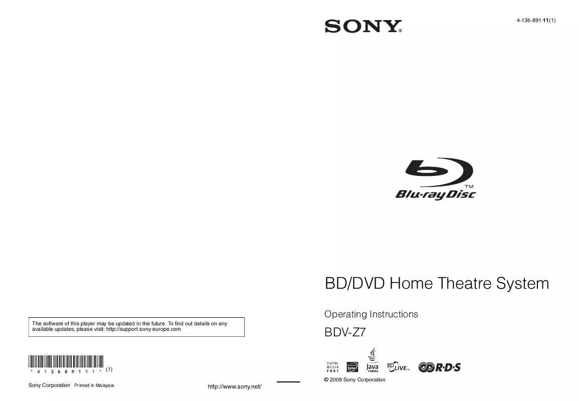 Mode d'emploi SONY BDV-Z7