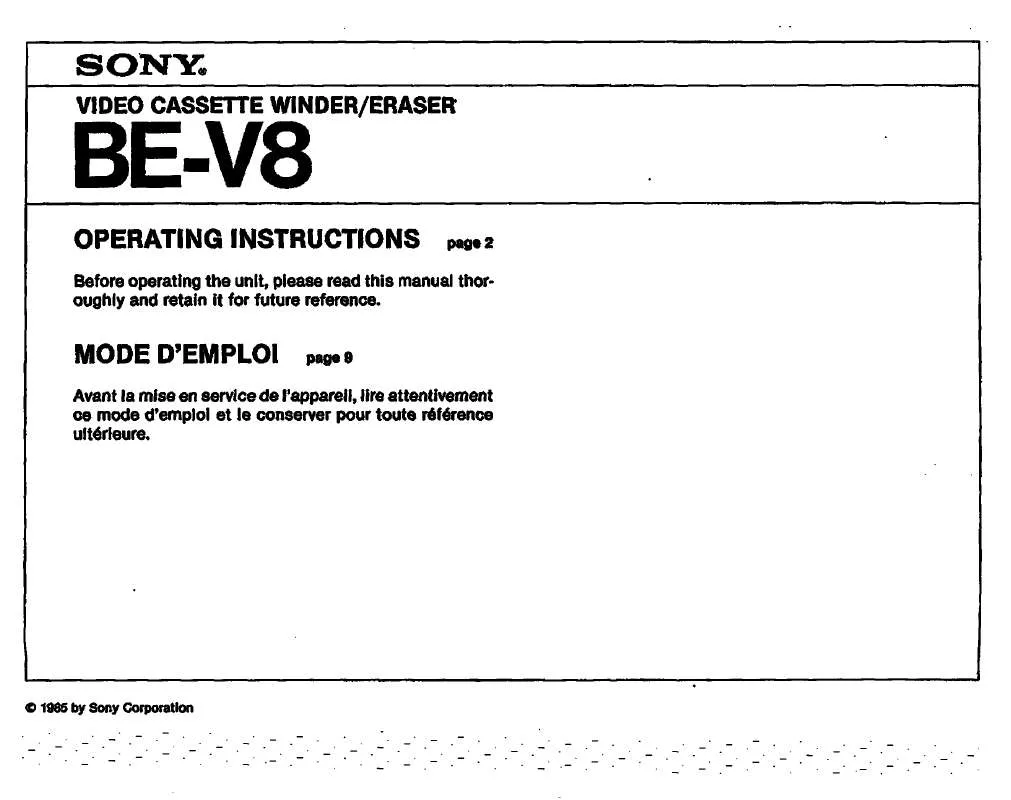 Mode d'emploi SONY BEV8