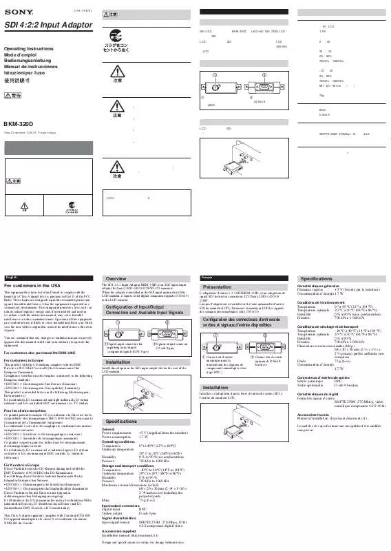 Mode d'emploi SONY BKM-320D