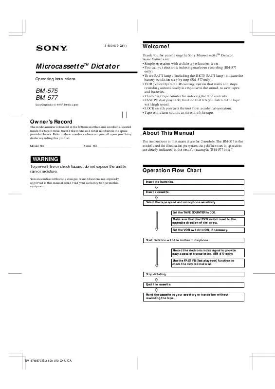 Mode d'emploi SONY BM-575