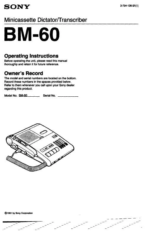 Mode d'emploi SONY BM-60