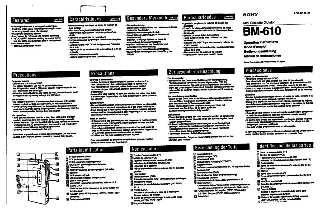 Mode d'emploi SONY BM-610