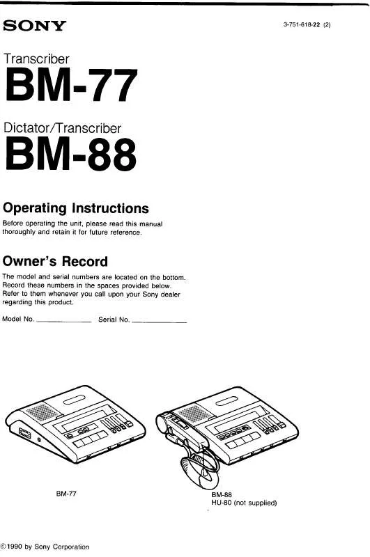 Mode d'emploi SONY BM-77