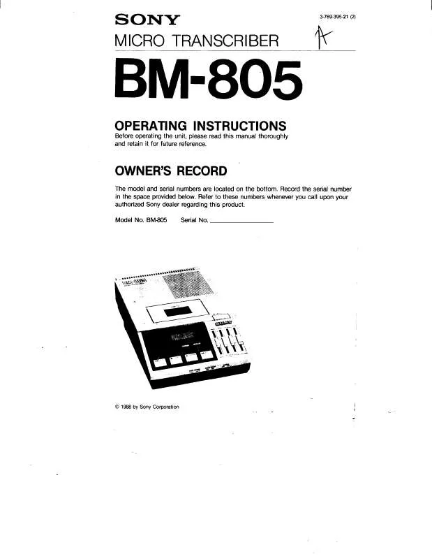 Mode d'emploi SONY BM-805