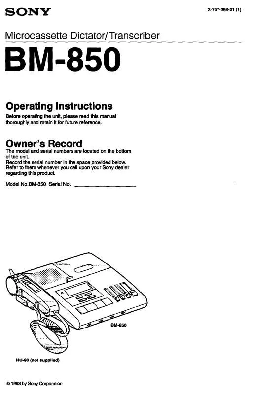 Mode d'emploi SONY BM-850