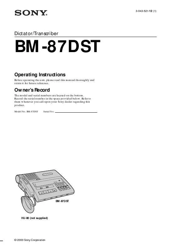 Mode d'emploi SONY BM-87DST