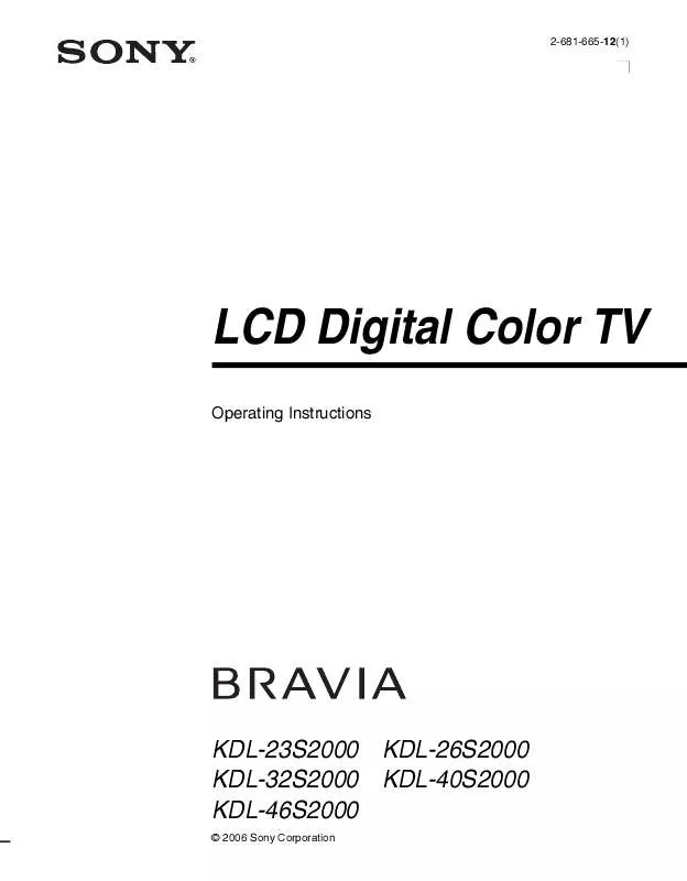 Mode d'emploi SONY BRAVIA KDL-23S2000