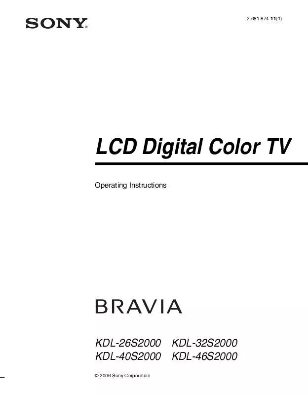 Mode d'emploi SONY BRAVIA KDL-26S2000