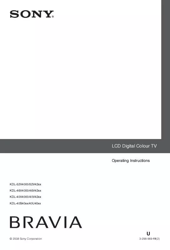 Mode d'emploi SONY BRAVIA KDL-52V4000/52V42XX