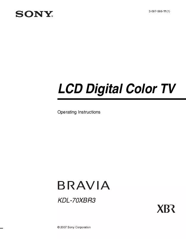 Mode d'emploi SONY BRAVIA KDL-70XBR3