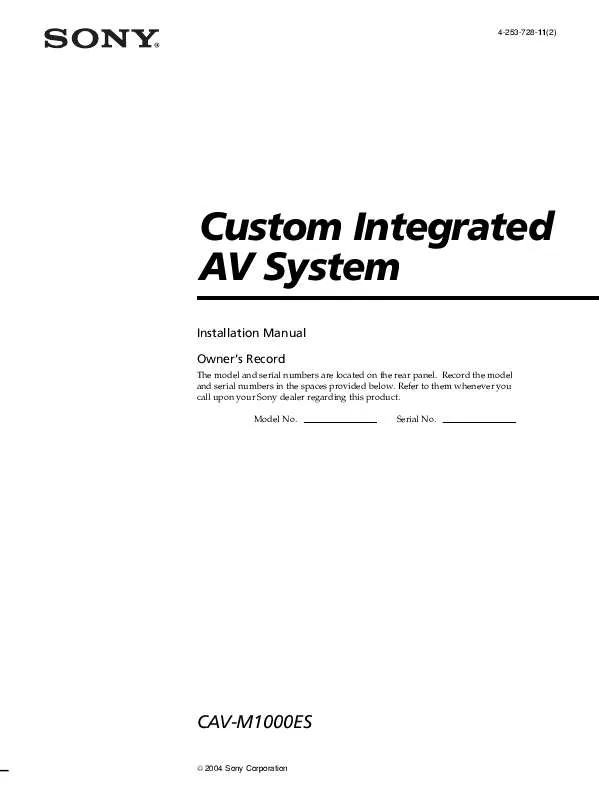 Mode d'emploi SONY CAV-M1000ES