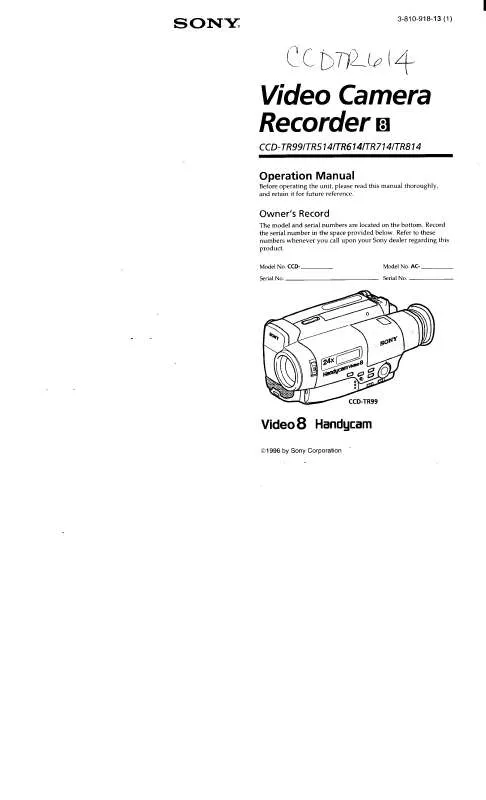 Mode d'emploi SONY HANDYCAM CCD-TR514