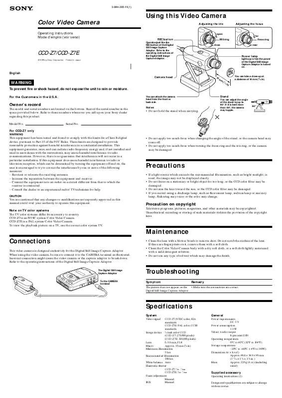 Mode d'emploi SONY CCD-Z7