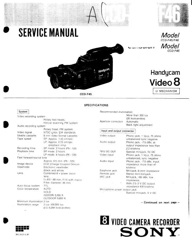 Mode d'emploi SONY CCD-F46