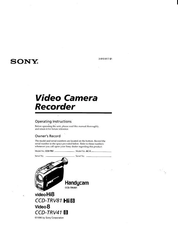 Mode d'emploi SONY CCD-TRV81