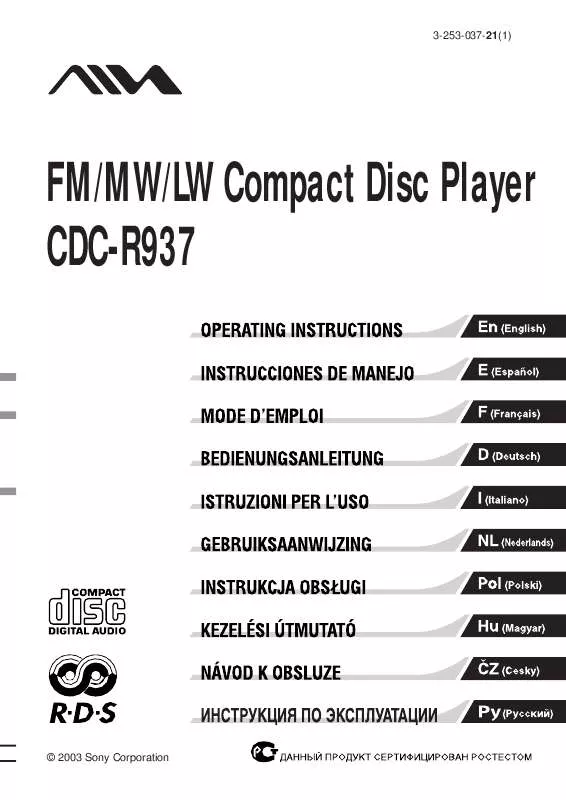 Mode d'emploi SONY CD-CR937