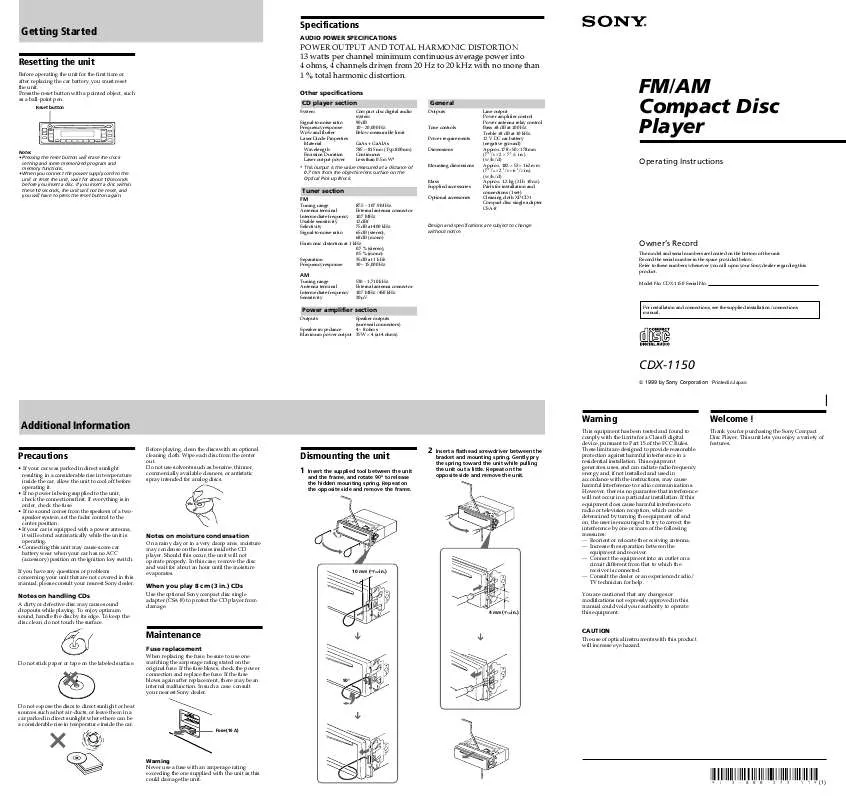 Mode d'emploi SONY CDX-1150