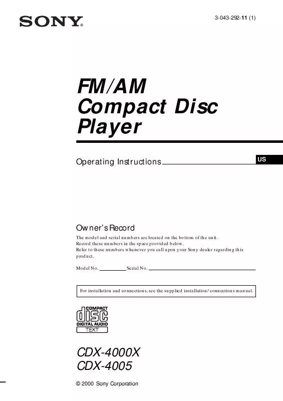 Mode d'emploi SONY CDX-4000XFP