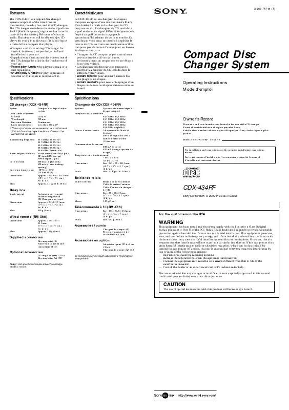 Mode d'emploi SONY CDX-434RF