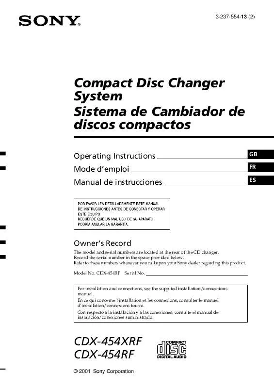 Mode d'emploi SONY CDX-454RF