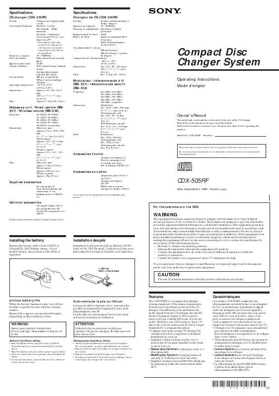 Mode d'emploi SONY CDX-505RF