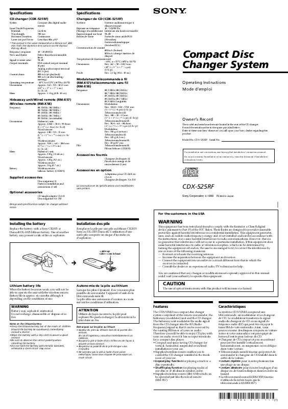 Mode d'emploi SONY CDX-525RF