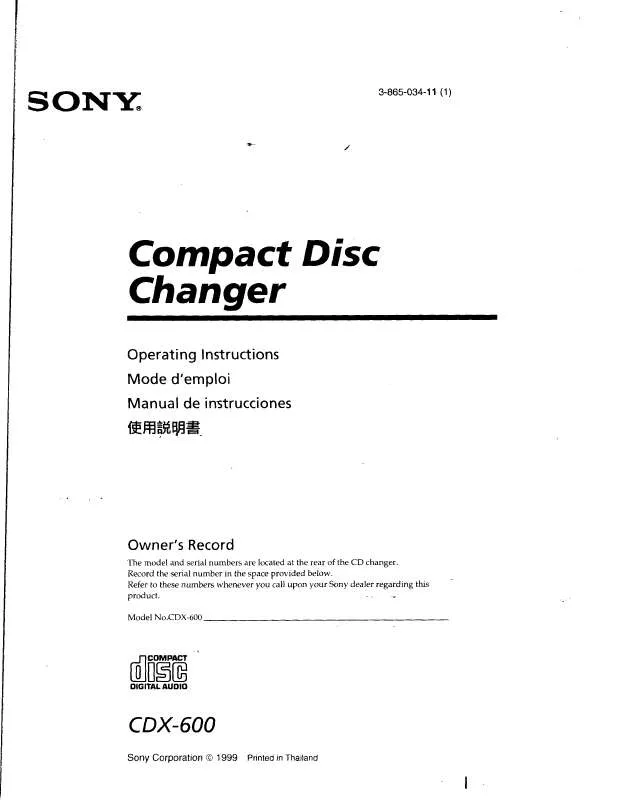 Mode d'emploi SONY CDX-600