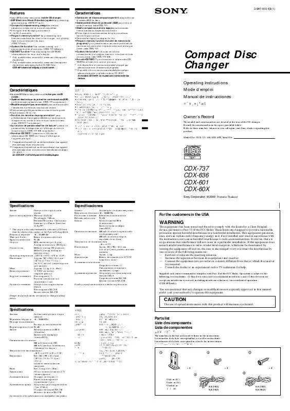 Mode d'emploi SONY CDX-601