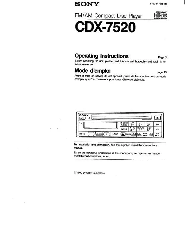 Mode d'emploi SONY CDX-7520