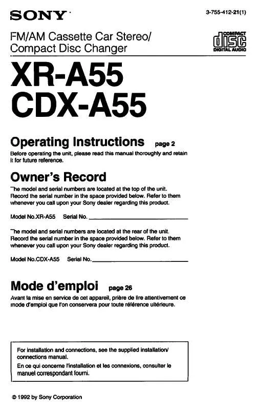 Mode d'emploi SONY CDX-A55