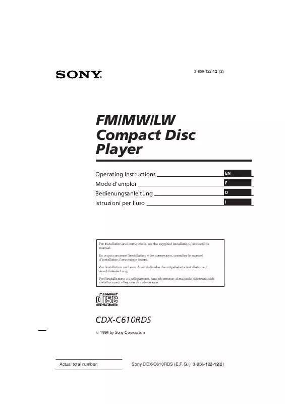 Mode d'emploi SONY CDX-C610RDS