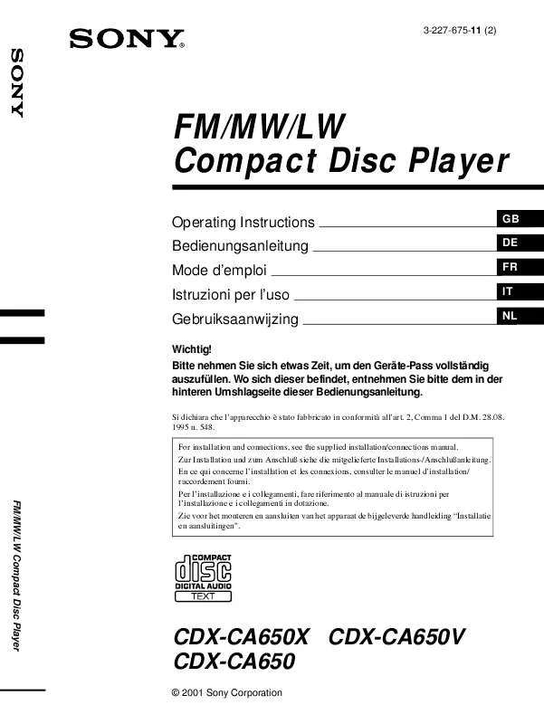 Mode d'emploi SONY CDX-CA650