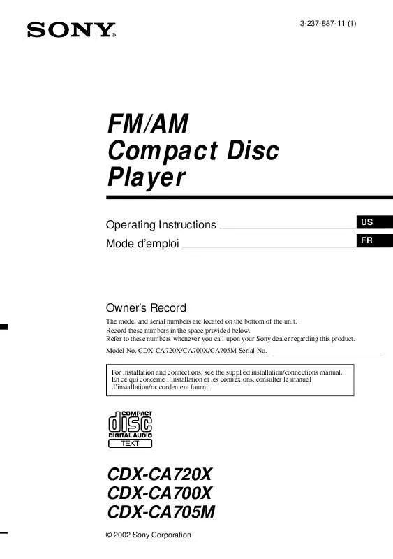 Mode d'emploi SONY CDX-CA705M