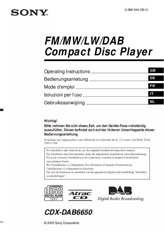 Mode d'emploi SONY CDX-DAB6650