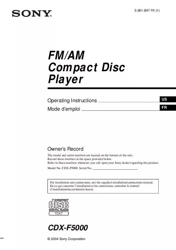 Mode d'emploi SONY CDX-F5000