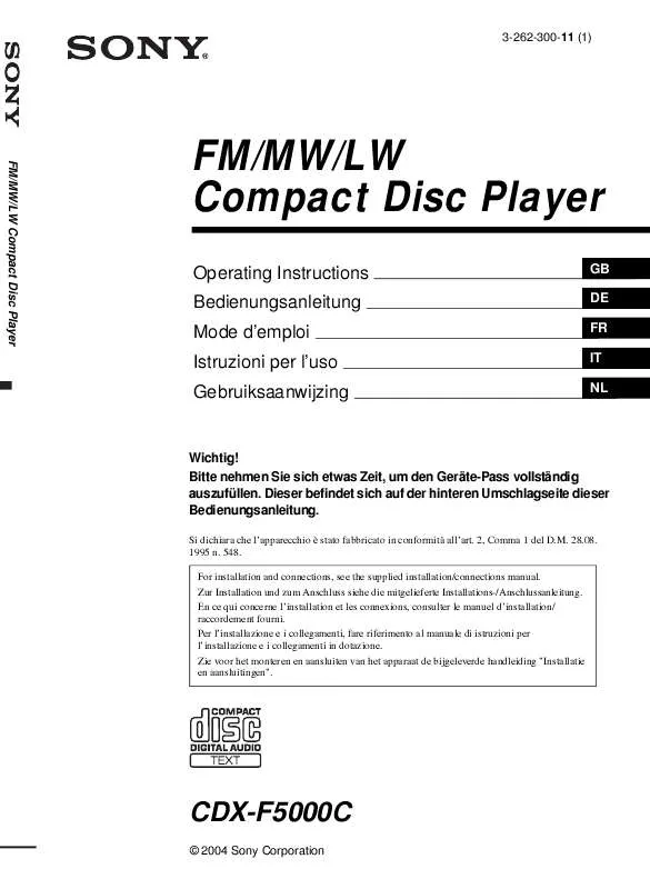 Mode d'emploi SONY CDX-F5000C