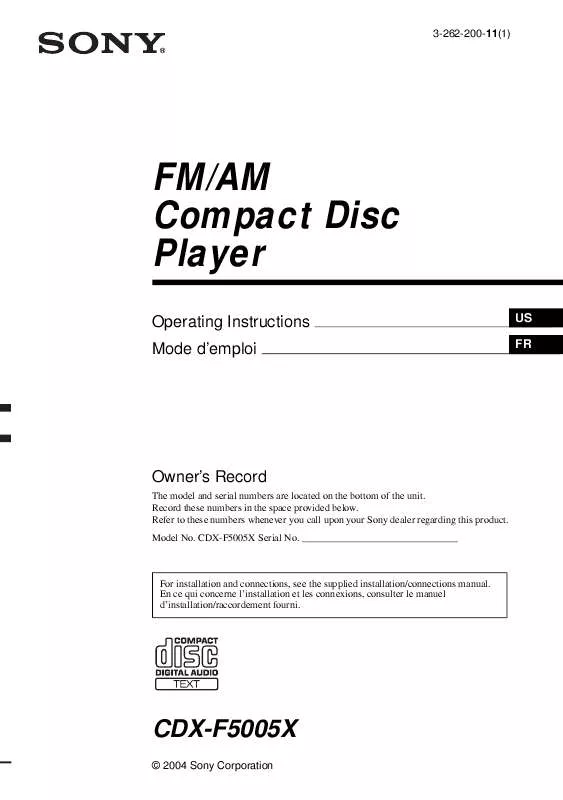 Mode d'emploi SONY CDX-F5005X