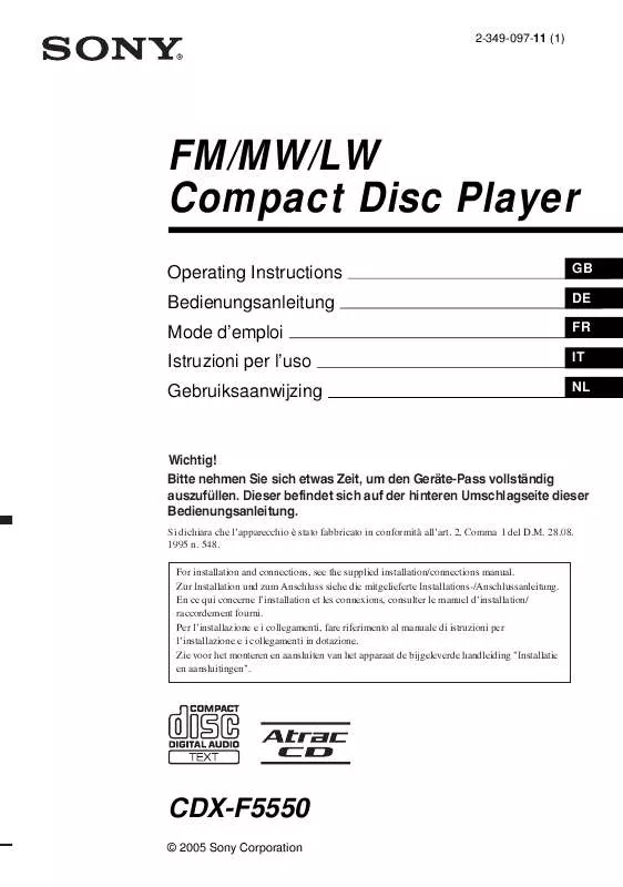 Mode d'emploi SONY CDX-F5550