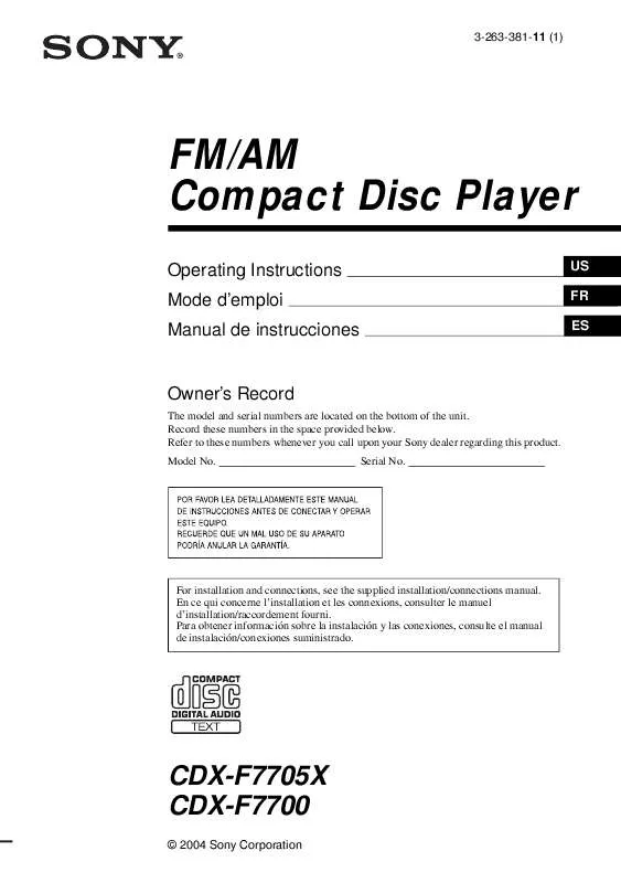 Mode d'emploi SONY CDX-F7700