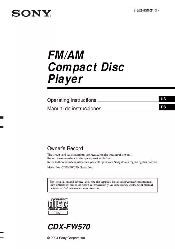 Mode d'emploi SONY CDX-FW570