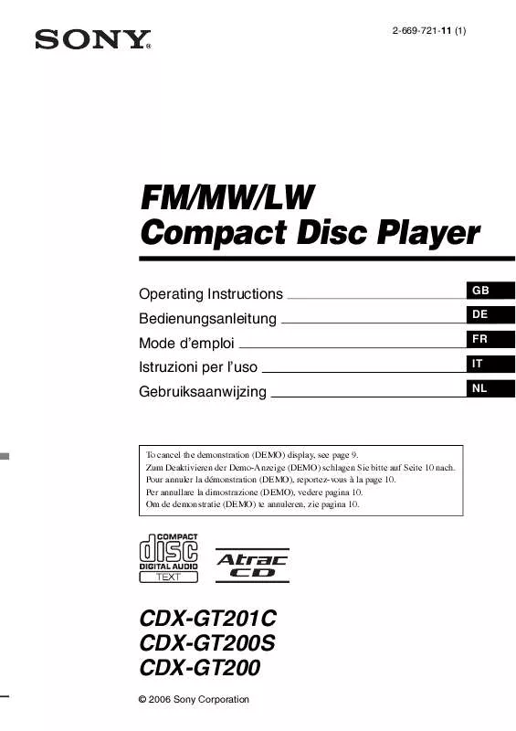 Mode d'emploi SONY CDX-GT201C