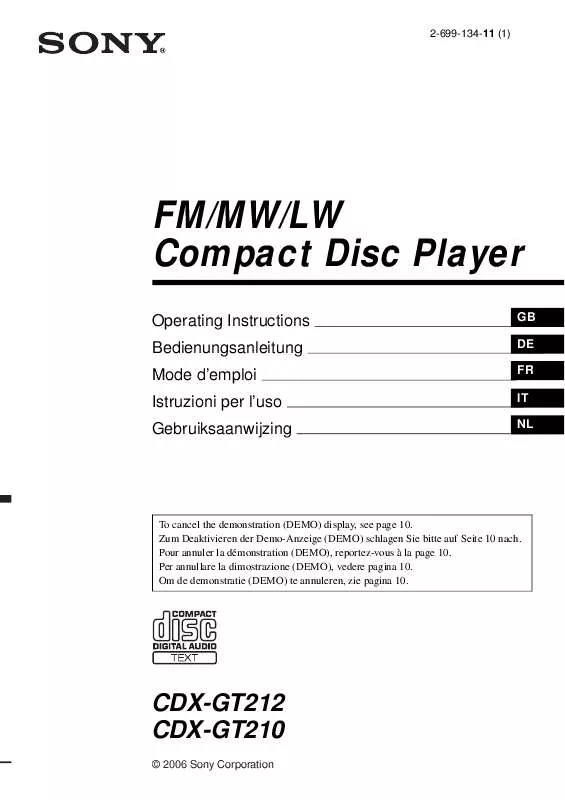 Mode d'emploi SONY CDX-GT210