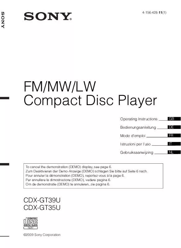 Mode d'emploi SONY CDX-GT39U