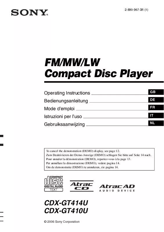 Mode d'emploi SONY CDX-GT414U