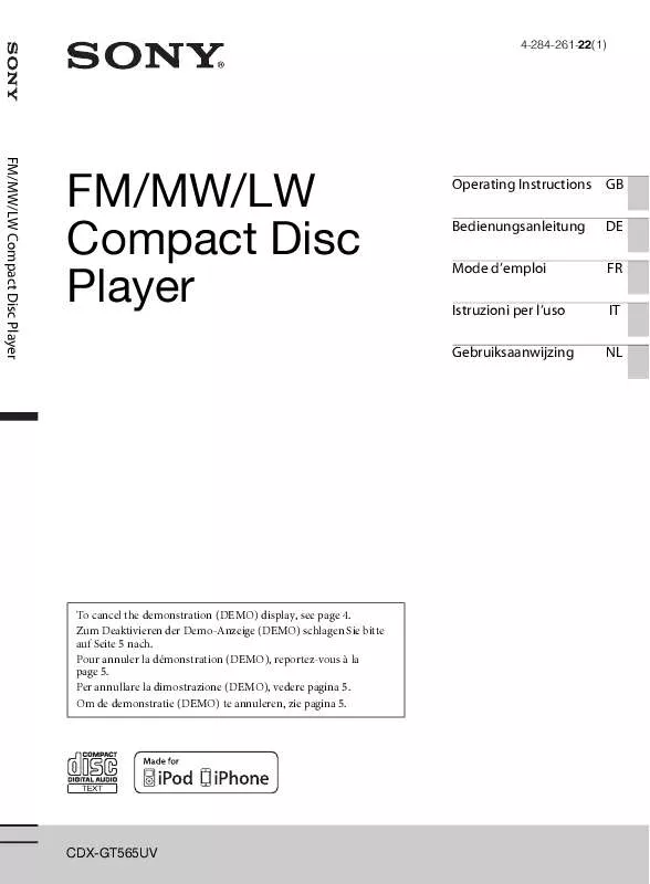 Mode d'emploi SONY CDX-GT565UV