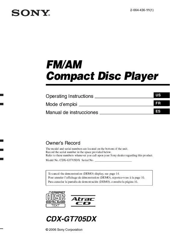 Mode d'emploi SONY CDX-GT705DX